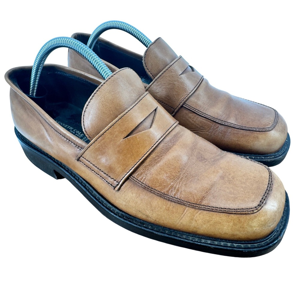 Kenneth Cole loafer Shoes 10 Brown Leather Square‎ Toe Men